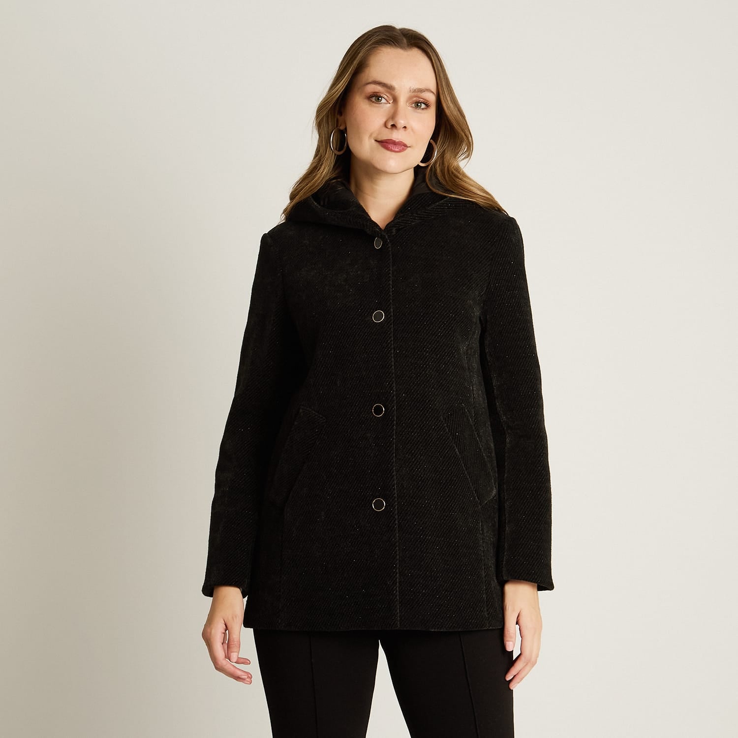 Chaqueta Negro Manga Larga Elasticidad Nula Con Forro Calce Normal Tela Plano
